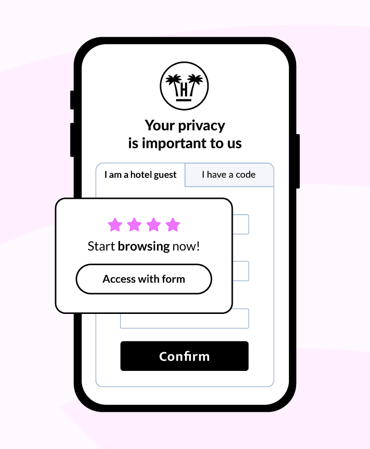 Phone showing the GuestMaker WiFi captive portal with form access