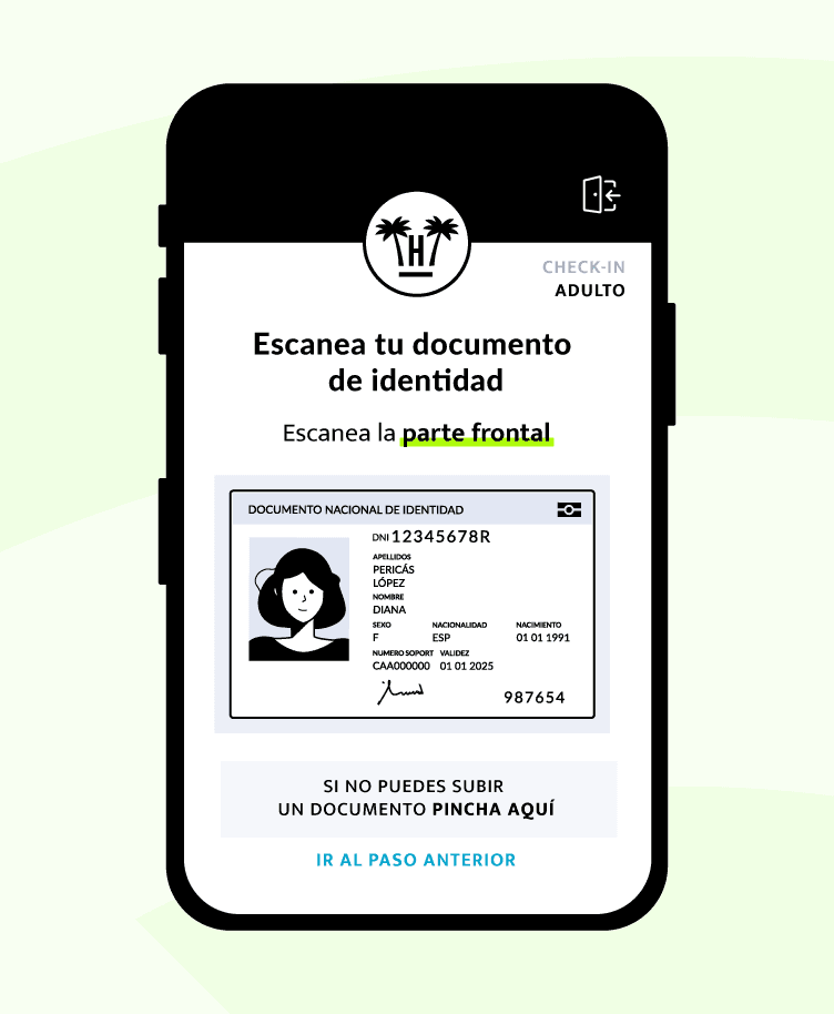 Móvil con el check-in online de DeskForce escaneando el documento de identidad
