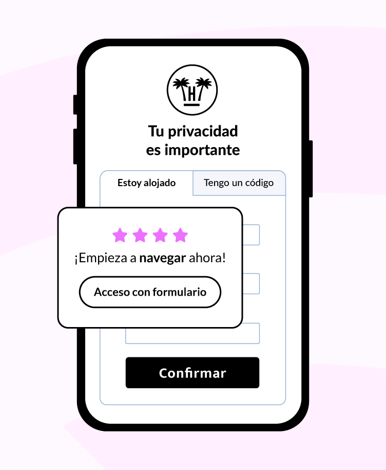 Móvil con el portal cautivo WiFi de GuestMaker y acceso con formulario