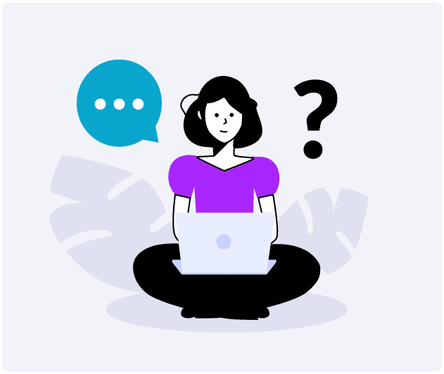 Illustration of a person with a laptop looking for answers in the help center