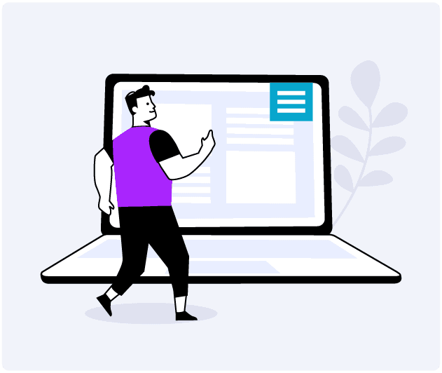 Illustration of a person checking the ticketing system on a laptop screen
