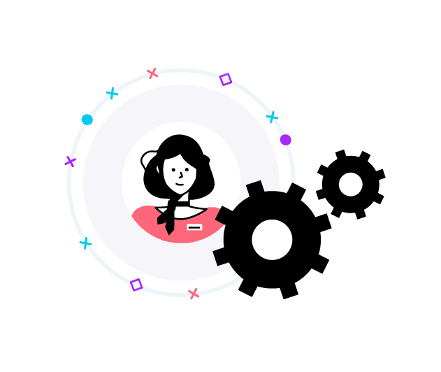 Receptionist with gears representing automation