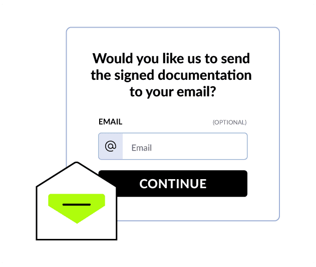 Check-in form offering to send the signed documentation to the guest's email