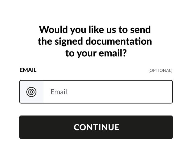 Check-in form offering to send the signed documentation to the guest's email