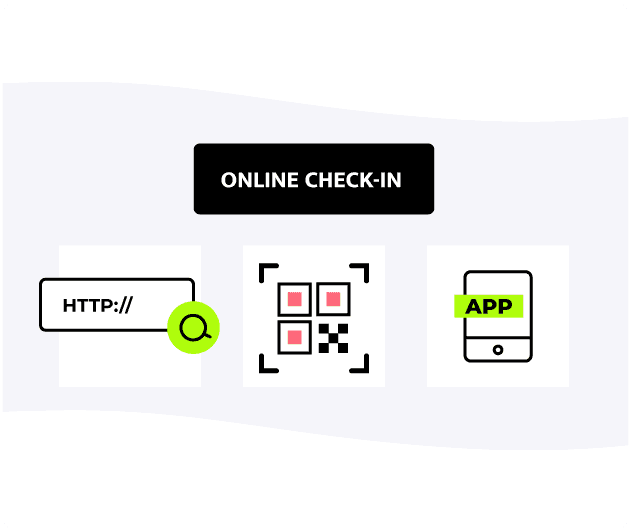 Online check-in access via web link, QR code or app