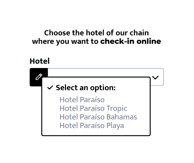 Selector to choose the chain hotel where the guest wants to check in online