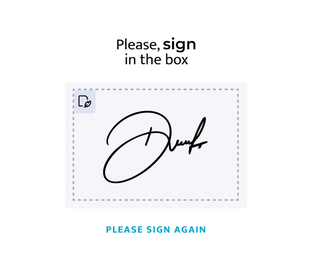 Box for the guest to draw their digital signature, with an option to sign again