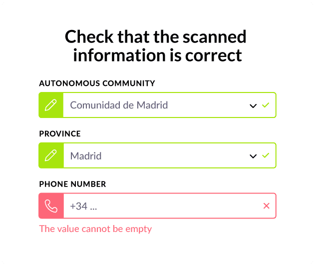 Form to review the guest's scanned details with required field validation