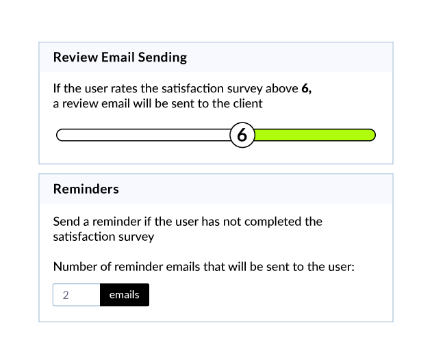 Review email settings based on the survey score, plus reminder emails