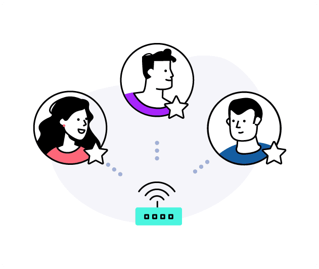 Three satisfied guests connected to the same hotel WiFi router