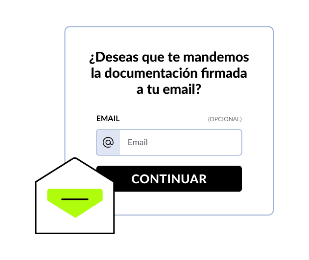 Formulario de check-in que ofrece enviar la documentación firmada al email del huésped
