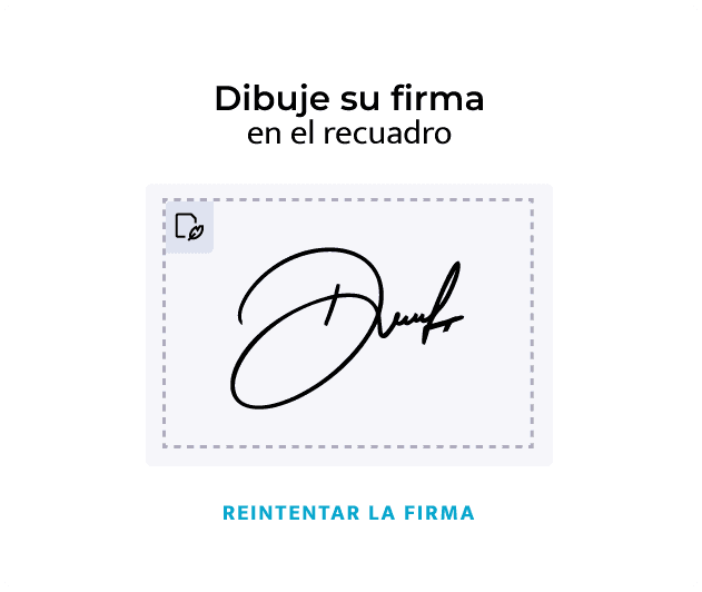 Recuadro para que el huésped dibuje su firma digital con opción de reintentarla
