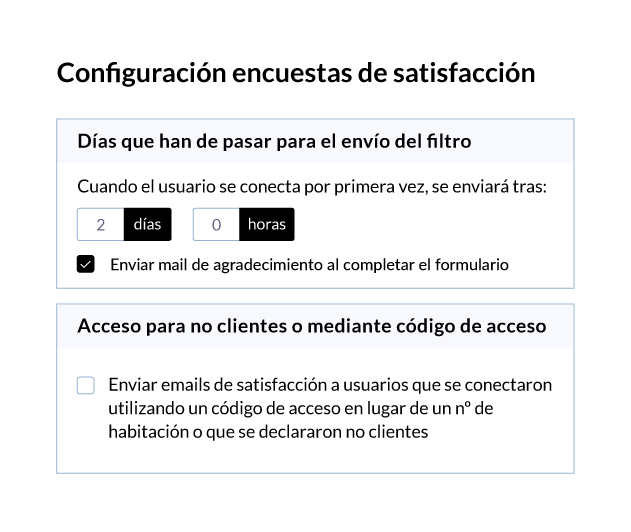 Configuración del envío de encuestas de satisfacción: días y horas tras la primera conexión