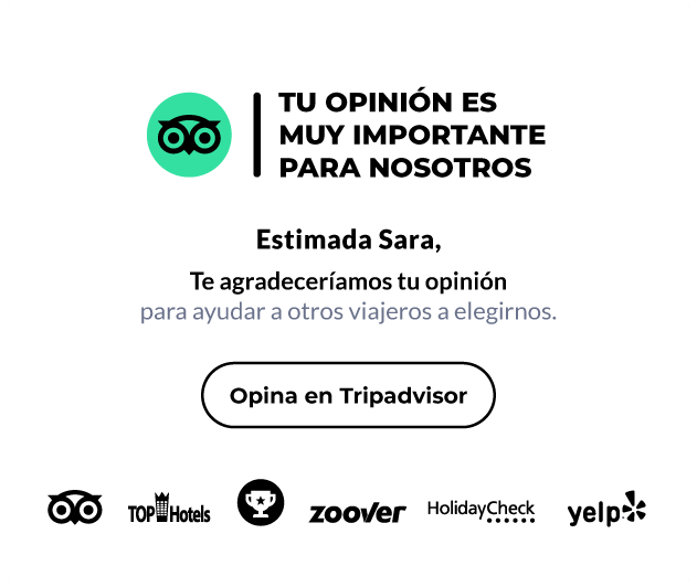 Email post-estancia que invita a opinar en Tripadvisor, con logos de TopHotels, Zoover, HolidayCheck y Yelp