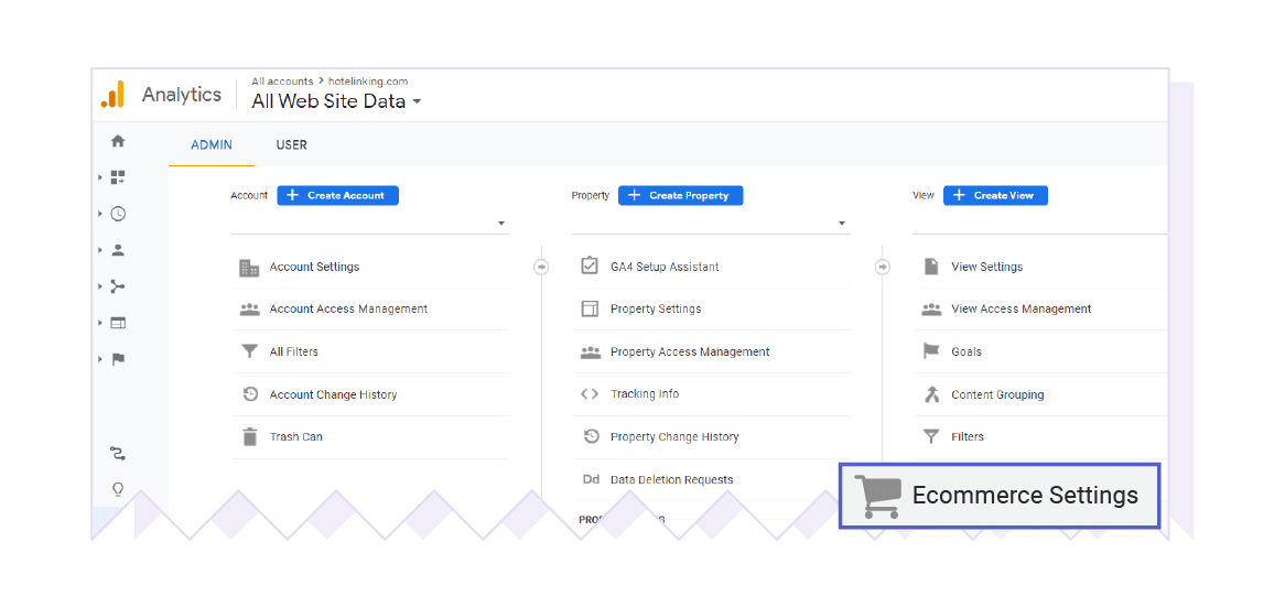 screenshot of ecommerce setup in google analytics